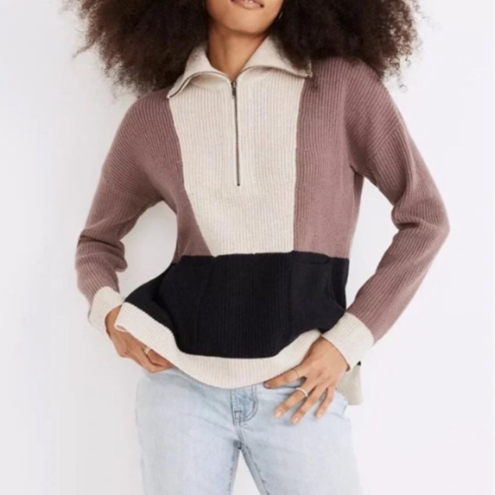 Madewell Oversized Wool 1/2 Zip Colorblock Pullover EUC